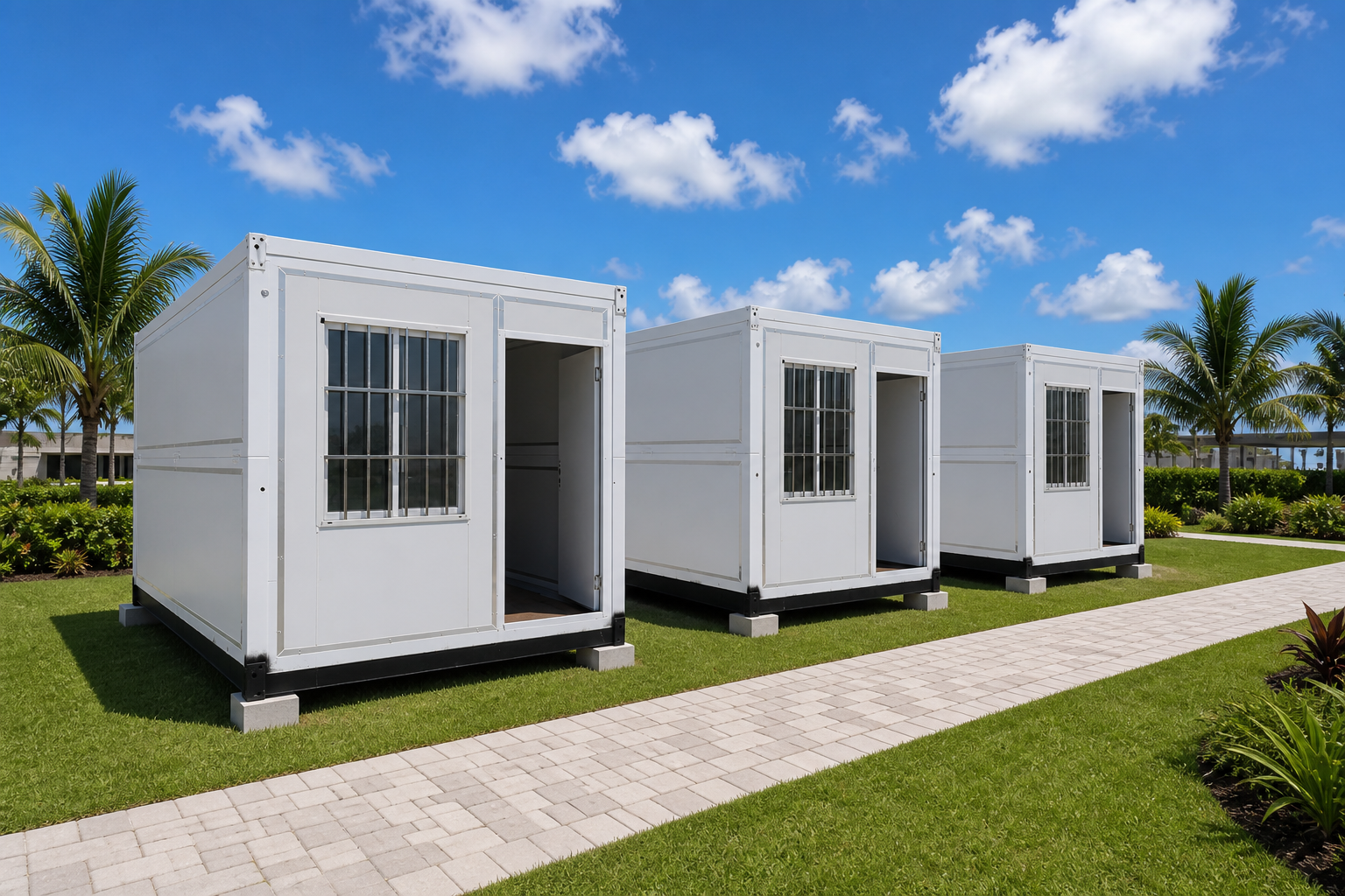 Modular structures on a tropical lawn in Belize